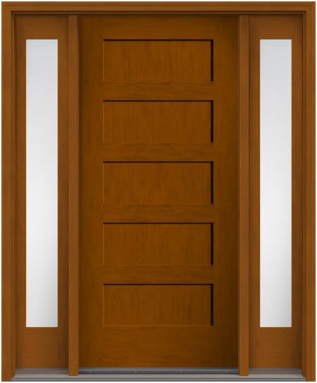 Facroy Direct Doors FIBERGLASS STAIN GRADE FIR GRAIN 5 PANEL  SIDELITE DOOR SIDELITE WITH OBSCURE GLASS